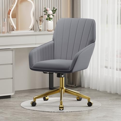 Velvet Home Office Chair with Gold Base, Swivel Desk Chair with Wheels (Cream) Z435471