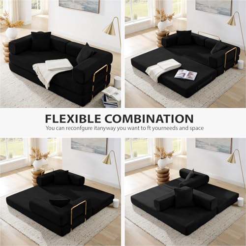 4-in-1 Folding Convertible Sofa Bed, 78 Inch Corduroy Loveseat Sleeper, Beige Y504328