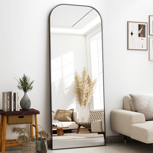 Full Length Mirror 56x21 Inch Arched Floor Standing Wall Mountable Black J48657