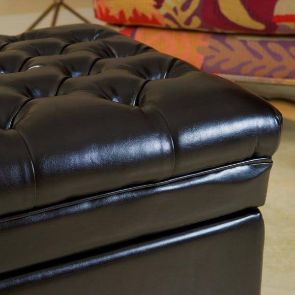 Noble House Hastings Espresso Tufted Storage Ottoman Brown I602