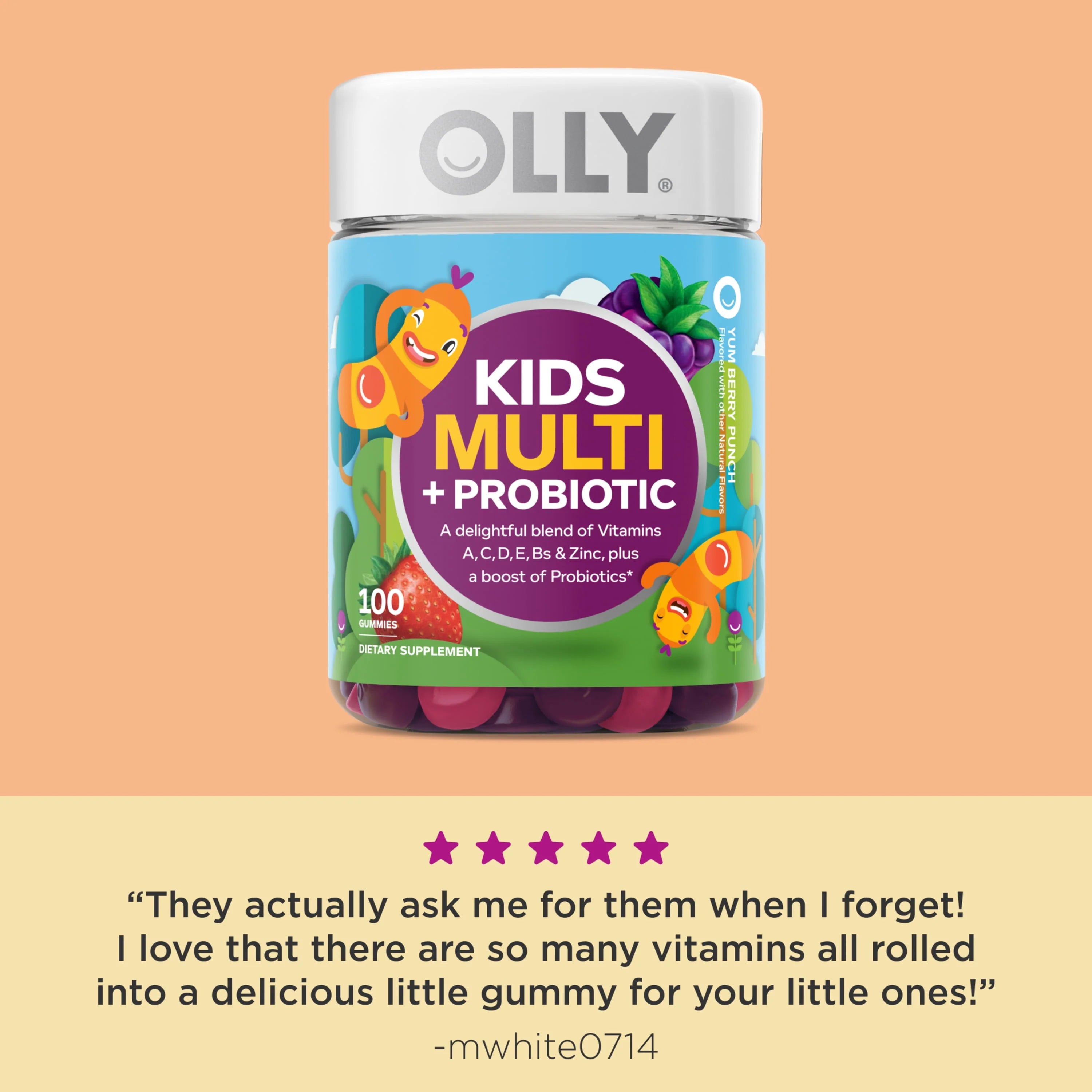 OLLY Kids Multivitamin + Probiotic Gummy, Berry, 100 Ct C887776