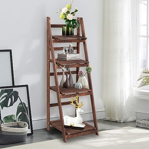 Funkeen Foldable Ladder Shelf Plant Stand for Indoor Outdoor White D80239