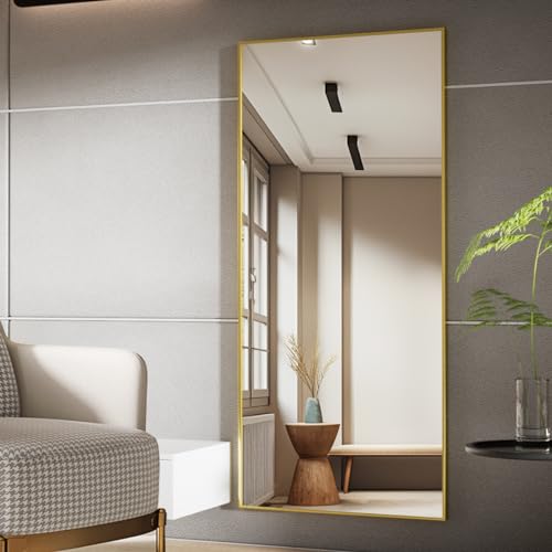 Koonmi Large Full Length Mirror with Stand, Aluminum Alloy Frame, Black G7504