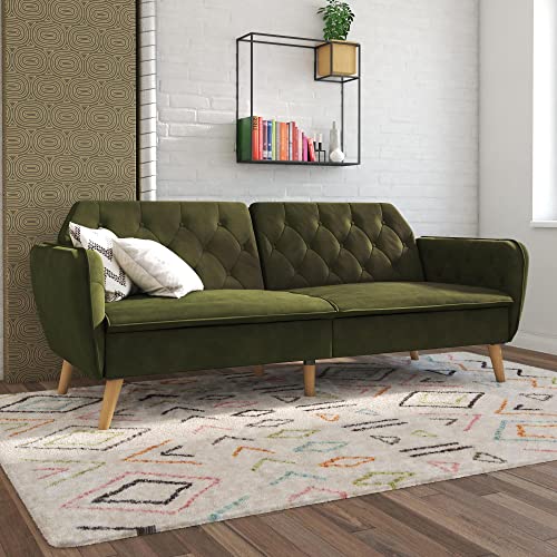 Novogratz Tallulah Memory Foam Futon Convertible Couch, Camel Faux Leather F5939