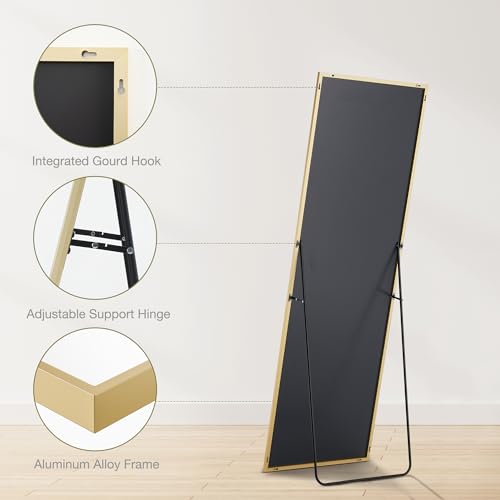Sweetcrispy 64"x21" Arched Full Length Mirror, Standing or Leaning, Gold U4556