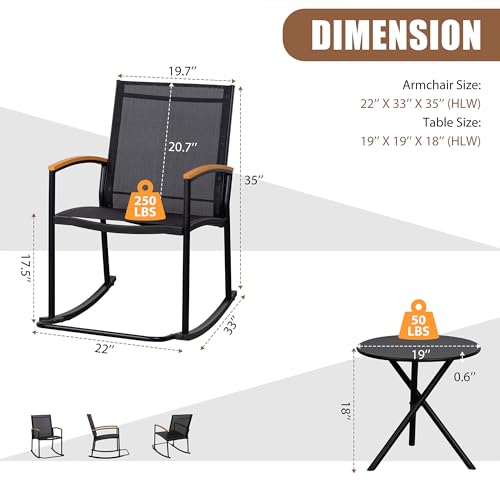 Shintenchi 3 Piece Outdoor Rocking Bistro Set with Table, Black R7367
