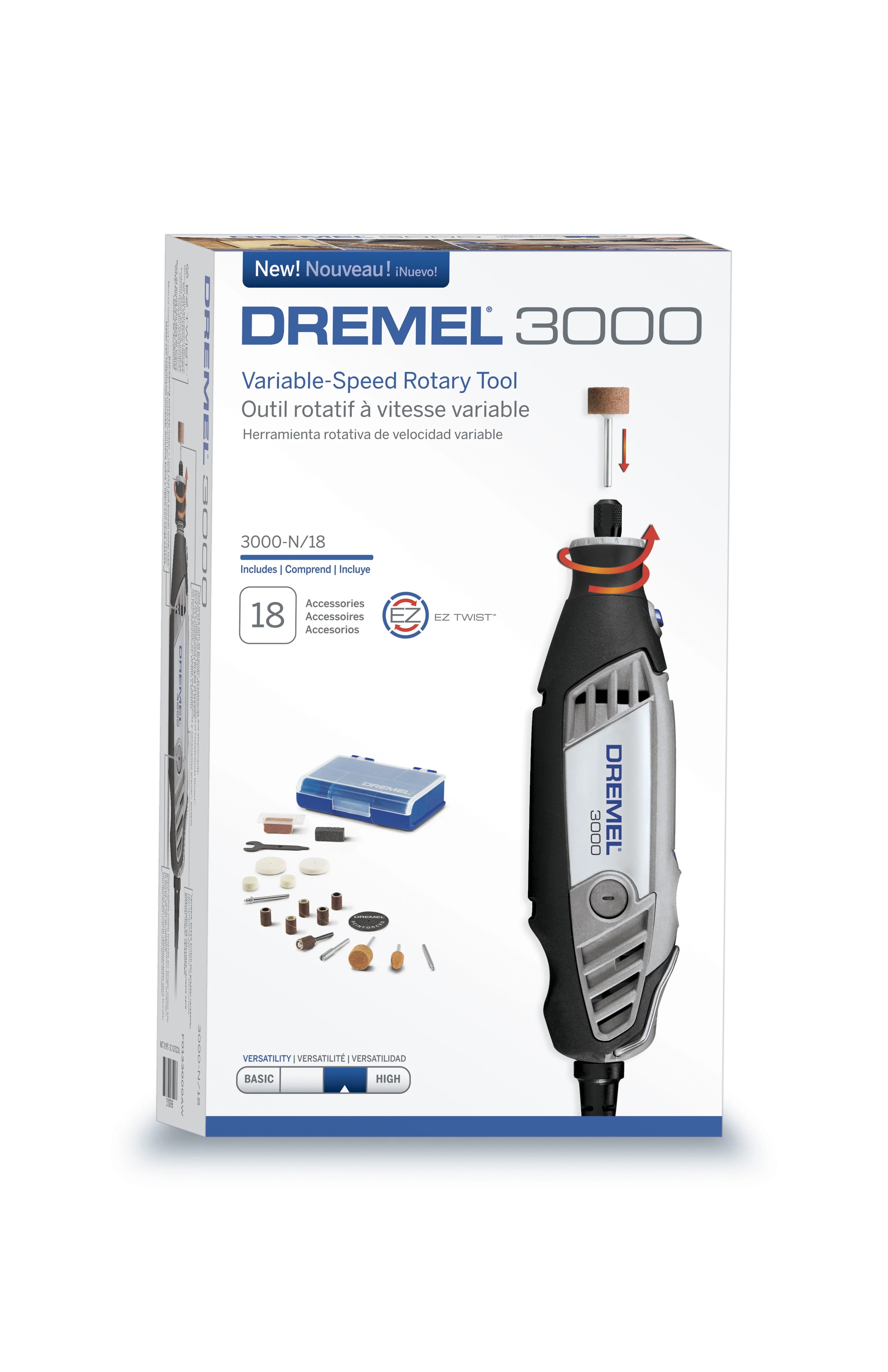 Dremel 3000-N/18 Variable Speed Rotary Tool with EZ Twist Nose Cap, 18 Accessories R231580