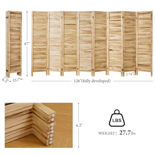 Room Partitions and Dividers, 5.6 Ft Tall Folding Wood Screen, 4 Panels S6959