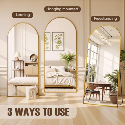 78" Oversized Arched Floor Mirror with Stand, Aluminum Frame, Black N18643