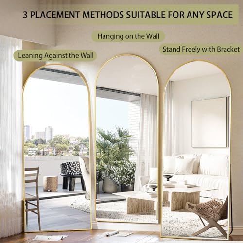 BEAUTYPEAK 65"x24" Arched Full Length Floor Mirror, Black D361
