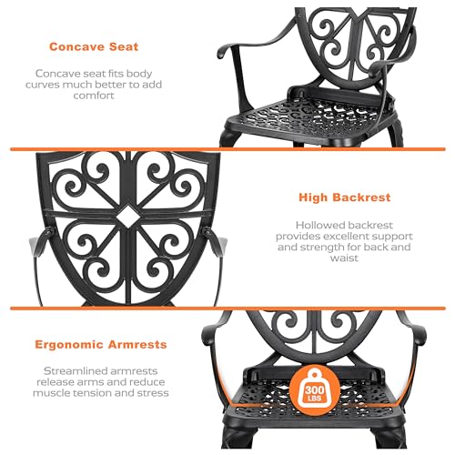 NUU GARDEN 3 Piece Cast Aluminum Bistro Set with Umbrella Hole, Black N80118