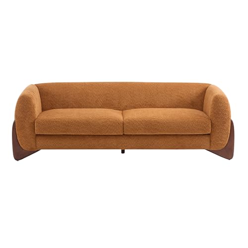 Christopher Knight Home Almab 82" Boucle 3-Seater Sofa, Wood Frame, Caramel Brown L227