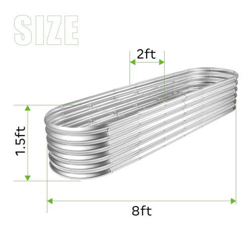 Land Guard 8ft Galvanized Raised Garden Bed Kit, Oval Metal Outdoor Planter Box, Silver D8675