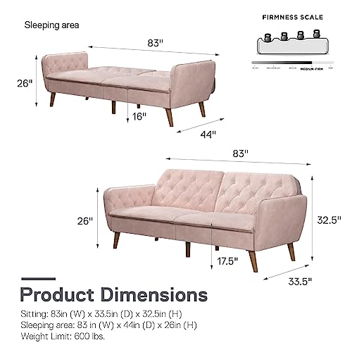 Novogratz Tallulah Memory Foam Futon Convertible Couch, Camel Faux Leather F5939