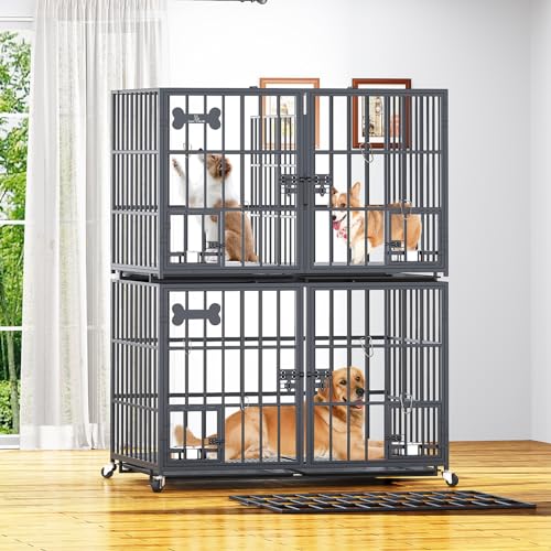 aboxoo 42/48 inch Heavy Duty Metal Dog Crate for Large Dogs with Wheels and Tray M5685