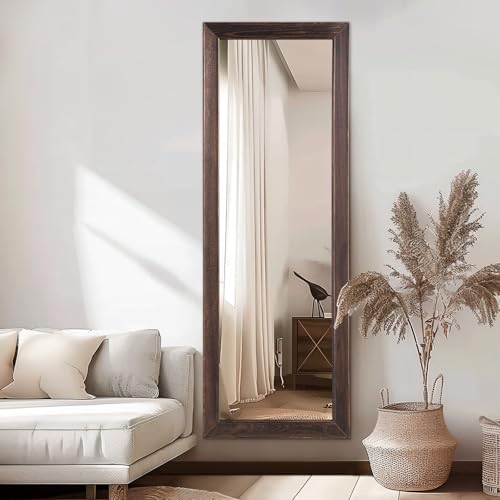MELOMOIR Rustic Farmhouse Full Length Mirror 64"x21" Wood Frame Floor Mirror U91698