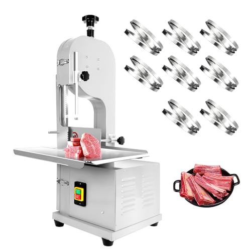 1500w Electric Meat Bone Saw, Stainless Steel Tabletop Meat Bandsaw for Butchering, Cutting Thickness 0.8-7.1 Inches, Commercial Frozen Meat Cutting Machine with 6 Blades, Workbeach 19.3 "x 15.35"