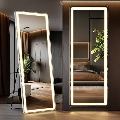 Arched Full Length Mirror with LED Lights, 60"x16" Floor Mirror with Stand T719302