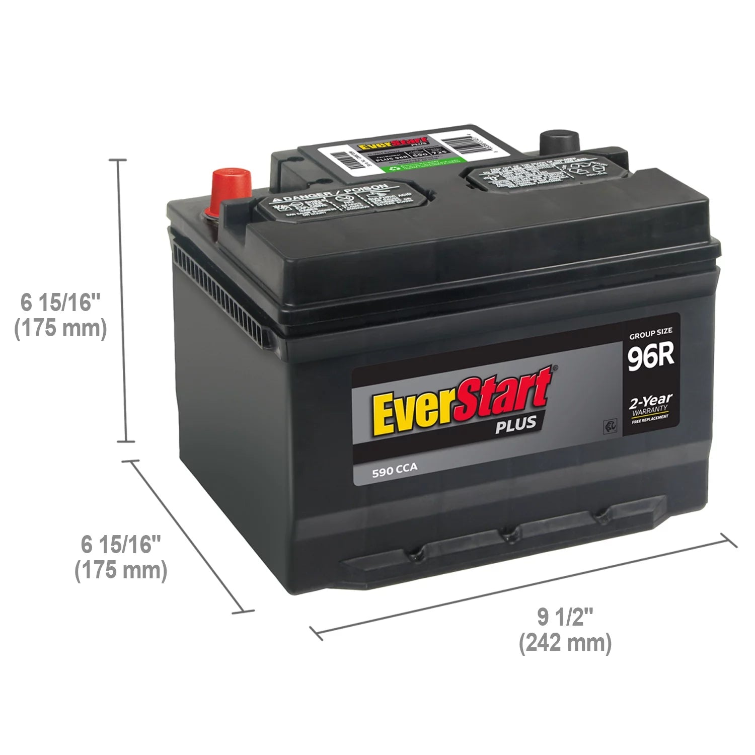 EverStart Plus Lead Acid Automotive Battery Group Size 96R 12V 590 CCA L61683
