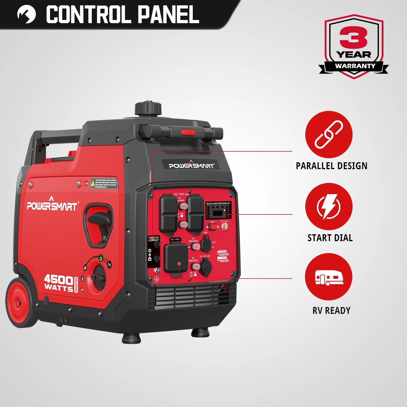 PowerSmart 4500W Portable Inverter Generator with Electric Start Q746