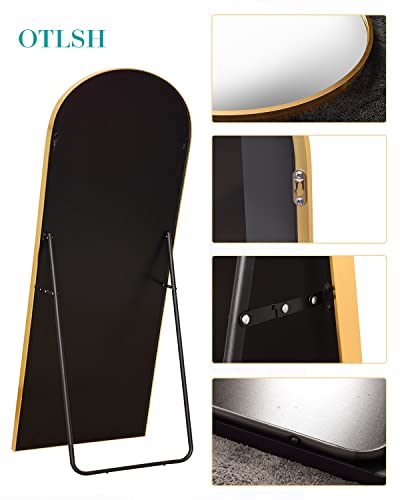Arched Floor Mirror 58"x18" Full Length with Stand, Aluminum Frame, Black S856658