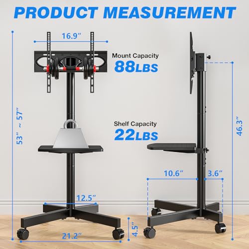 Rfiver Mobile TV Cart for 23-60 Inch LCD LED Flat Panel Curved Screen TVs, Height Adjustable Rolling Stand, Max VESA 400x400mm N1572
