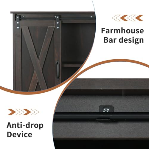 4 EVER WINNER Coffee Bar Cabinet with Sliding Barn Doors, 42" Sideboard Buffet, Espresso O37010
