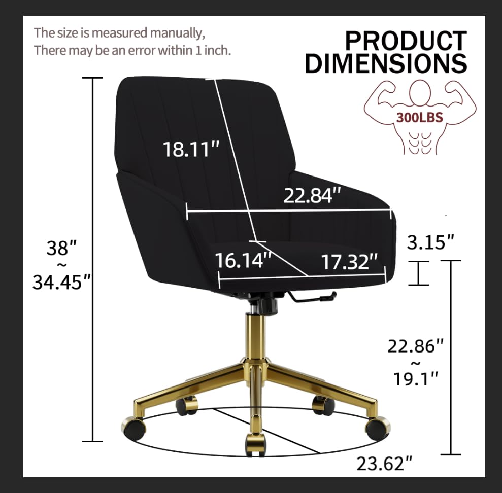 Velvet Home Office Chair with Gold Base, Swivel Desk Chair with Wheels (Cream) Z435471