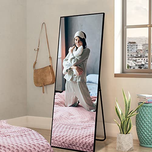 WIIS' IDEA Full Length Mirror with Stand, 59"x16" Floor Mirror, Black O584483