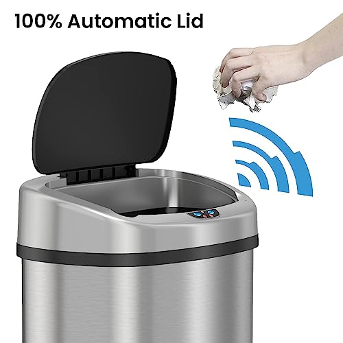 iTouchless 13 Gallon Stainless Steel Automatic Kitchen Trash Can with Lid and Odor Filter G12862