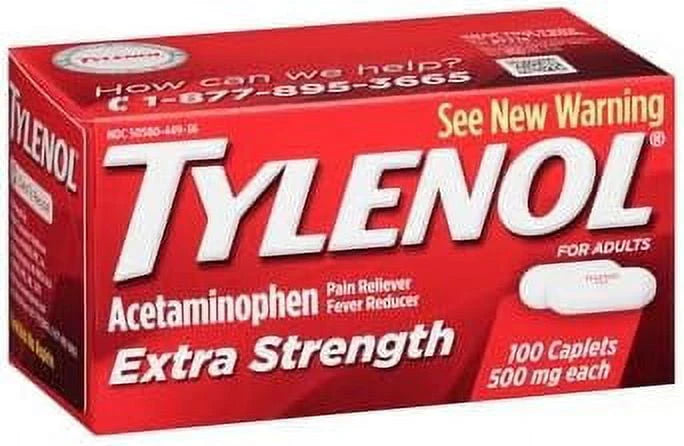 Tylenol Extra Strength Caplets, 500 mg Acetaminophen, 100 Ct T12507