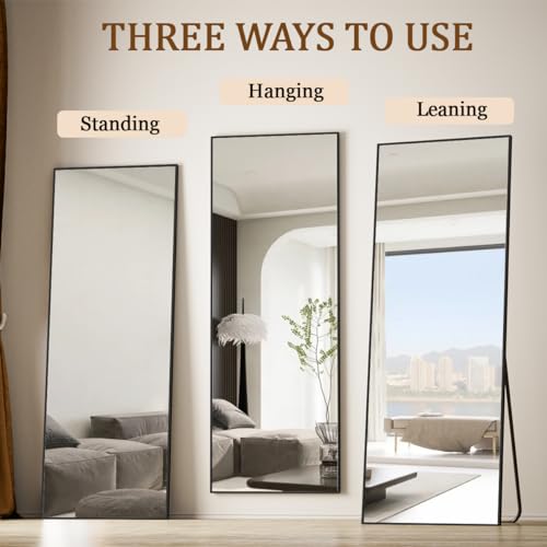 Koonmi Large Full Length Mirror with Stand, Aluminum Alloy Frame, Black G7504