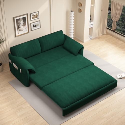 Queen Size Futon Sofa Bed with 2 Pillows, Blue V9731