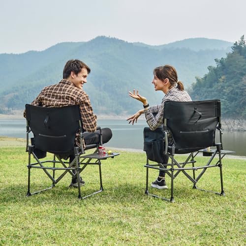 EVER ADVANCED Camping Directors Chair with Side Table, Portable Folding, Heavy Duty, Black T488