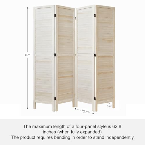 Room Partitions and Dividers, 5.6 Ft Tall Folding Wood Screen, 4 Panels S6959