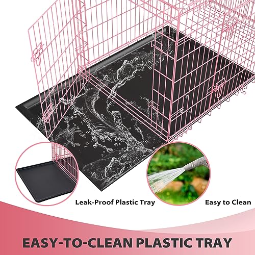 BestPet 42 Inch Folding Metal Wire Dog Crate with Double-Door and Removable Tray O49217
