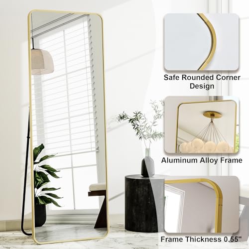 HARRITPURE 56" x 21" Rounded Full Length Floor Mirror with Aluminum Frame I85546