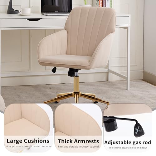 Velvet Home Office Chair with Gold Base, Swivel Desk Chair with Wheels (Cream) Z435471