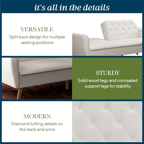 Novogratz Tallulah Memory Foam Futon Convertible Couch, Camel Faux Leather F5939