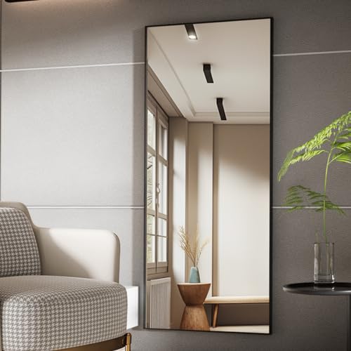 Koonmi Large Full Length Mirror with Stand, Aluminum Alloy Frame, Black G7504