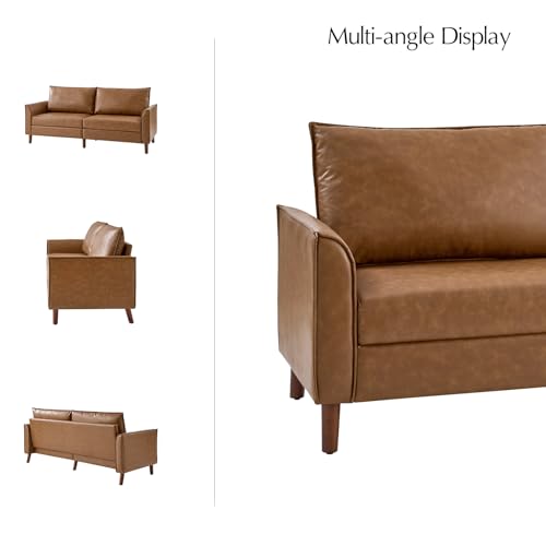 HULALA HOME 78" Faux Leather Sofa with Solid Wood Legs, Brown W53231