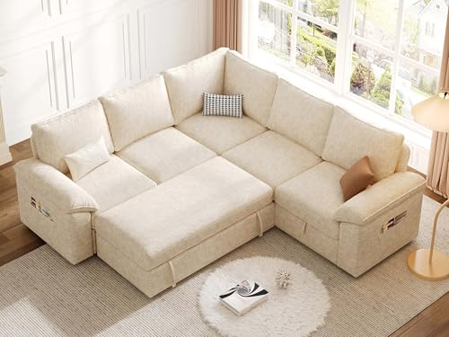108 Inch U-Shaped Sectional Sleeper Sofa with Pull Out Bed, Dark Grey J60928