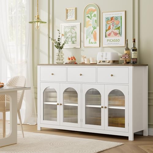 FINETONES Buffet Cabinet with Storage, 55.1" Farmhouse Sideboard, Black C356454