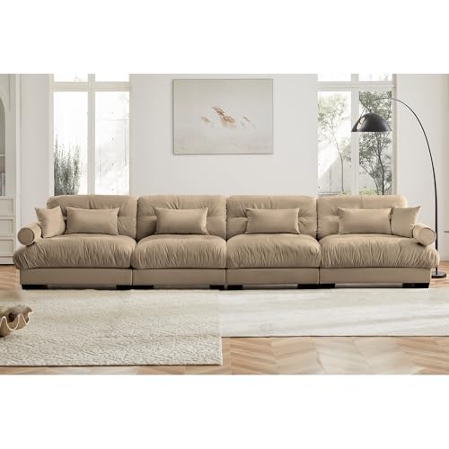130" Modular Sectional Sofa with Movable Ottoman, Velvet Upholstered, Green Y4976