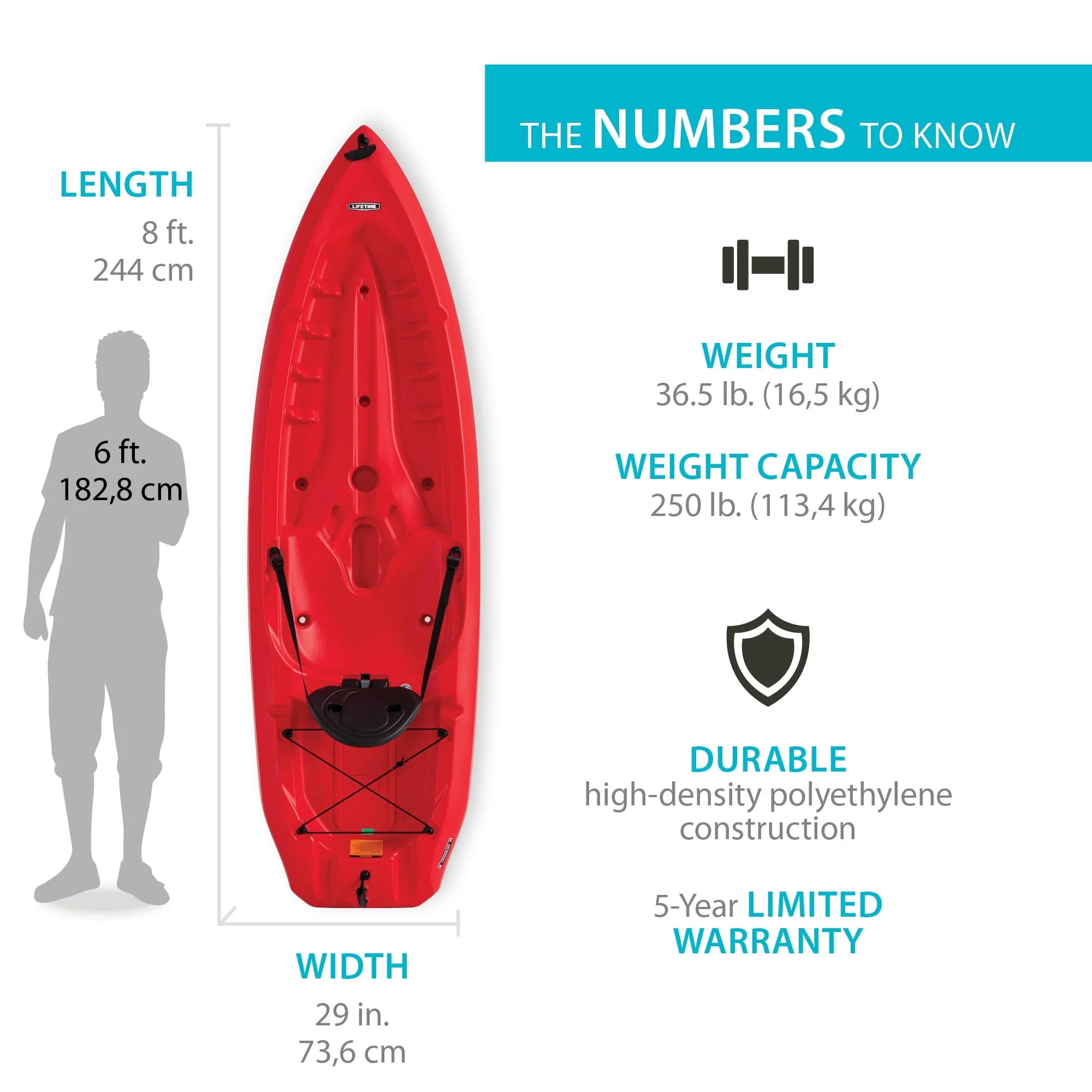 Lifetime Daylite 8 ft Sit-on-Top Kayak, Red H51700