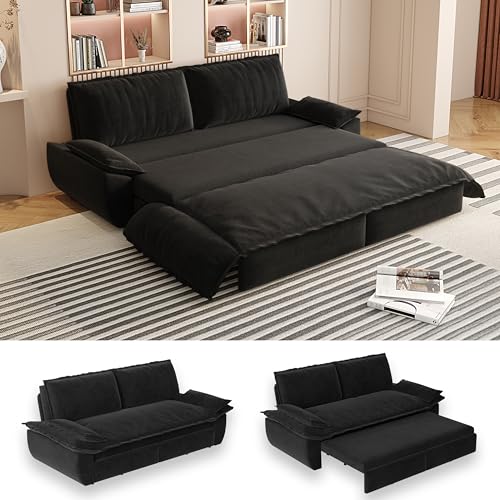 Queen Size Futon Sofa Bed with 2 Pillows, Blue V9731