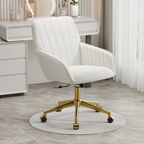 Velvet Home Office Chair with Gold Base, Swivel Desk Chair with Wheels (Cream) Z435471