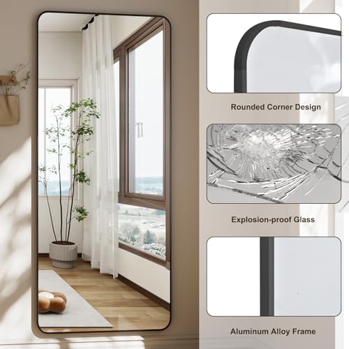 HARRITPURE 56" x 21" Rounded Full Length Floor Mirror with Aluminum Frame I85546