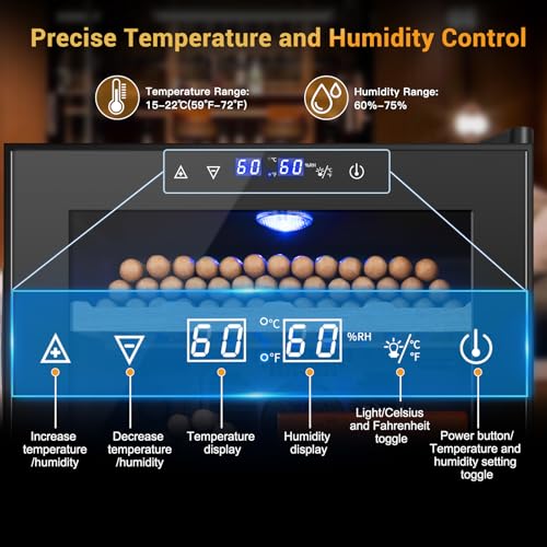 Electric Humidor Cabinet 35L with Digital LED Screen and Humidity Control C6096