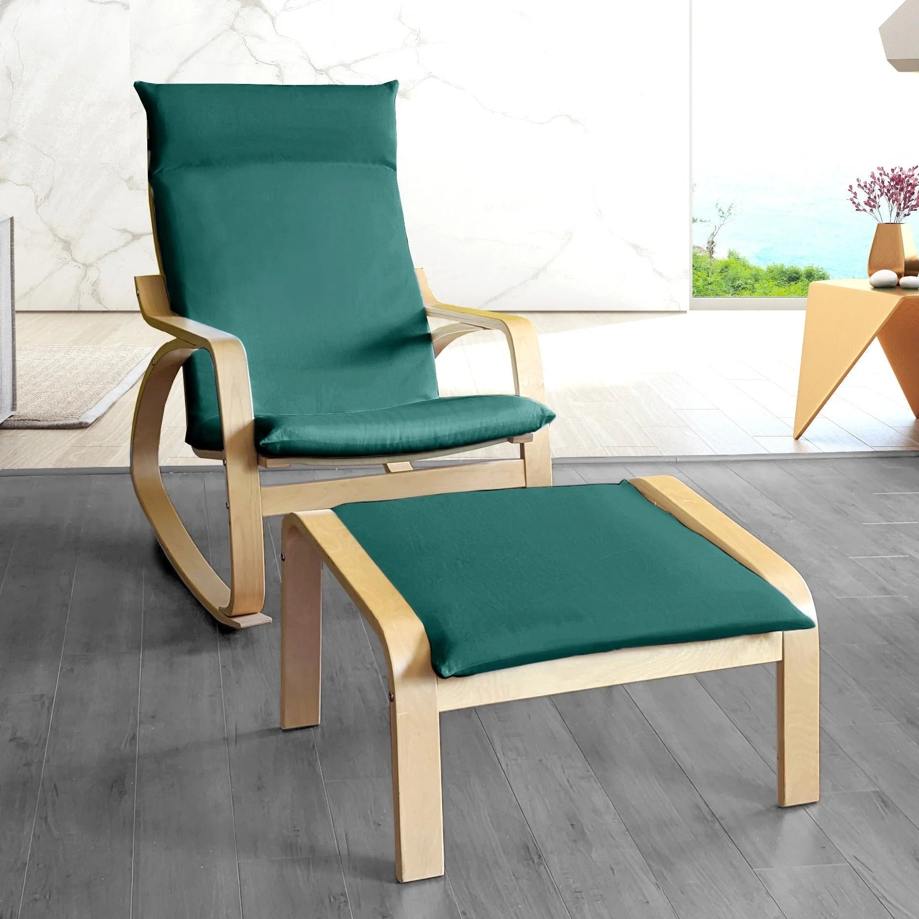 Compatible with IKEA POANG. Velvet Forest Green Chair and Ottoman Covers